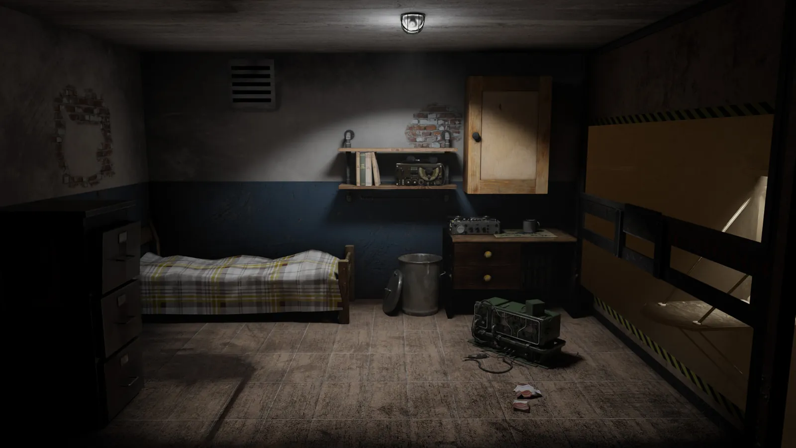 The same room inside the game: a bunker bedroom