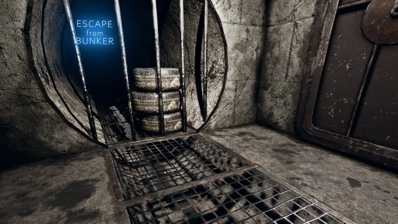 A round tunnel with stacked tyres behind bars